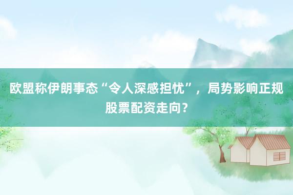 欧盟称伊朗事态“令人深感担忧”，局势影响正规股票配资走向？