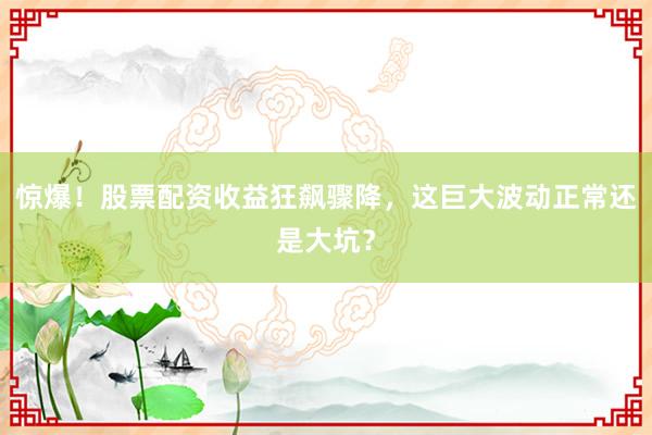 惊爆！股票配资收益狂飙骤降，这巨大波动正常还是大坑？