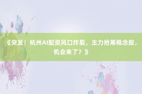 《突发!杭州AI配资风口炸裂,主力抢筹概念股,机会来了?》