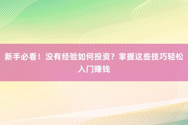 新手必看！没有经验如何投资？掌握这些技巧轻松入门赚钱