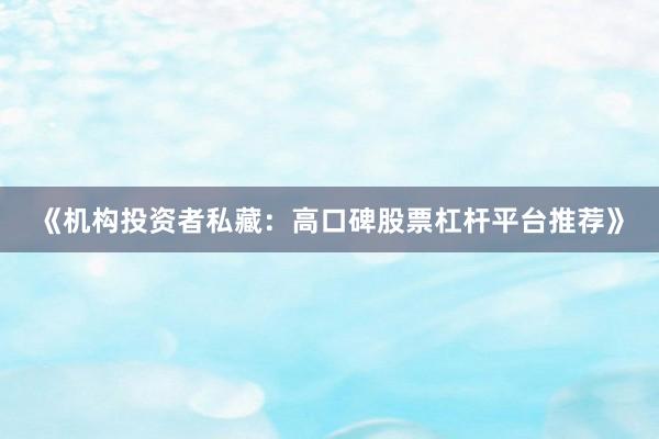 《机构投资者私藏：高口碑股票杠杆平台推荐》