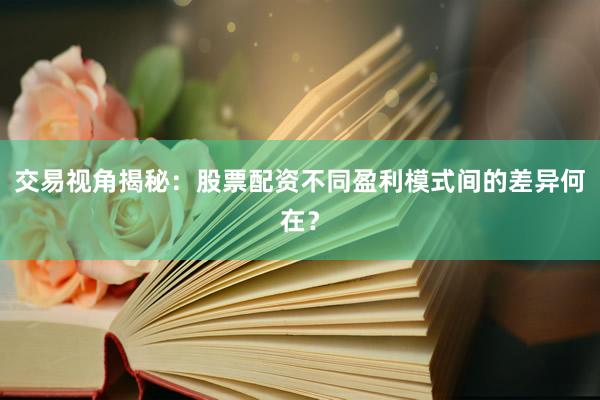 交易视角揭秘：股票配资不同盈利模式间的差异何在？