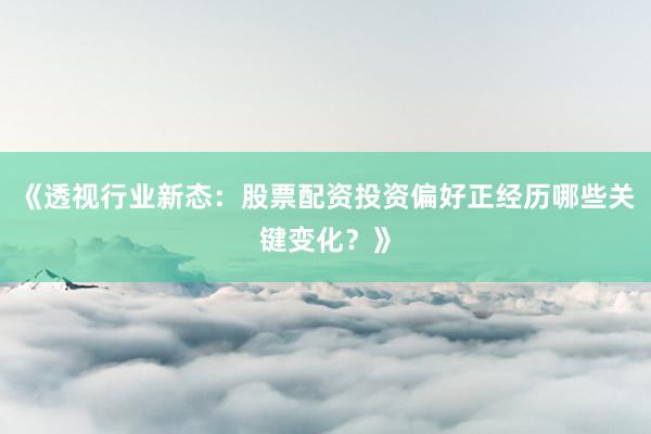 《透视行业新态：股票配资投资偏好正经历哪些关键变化？》